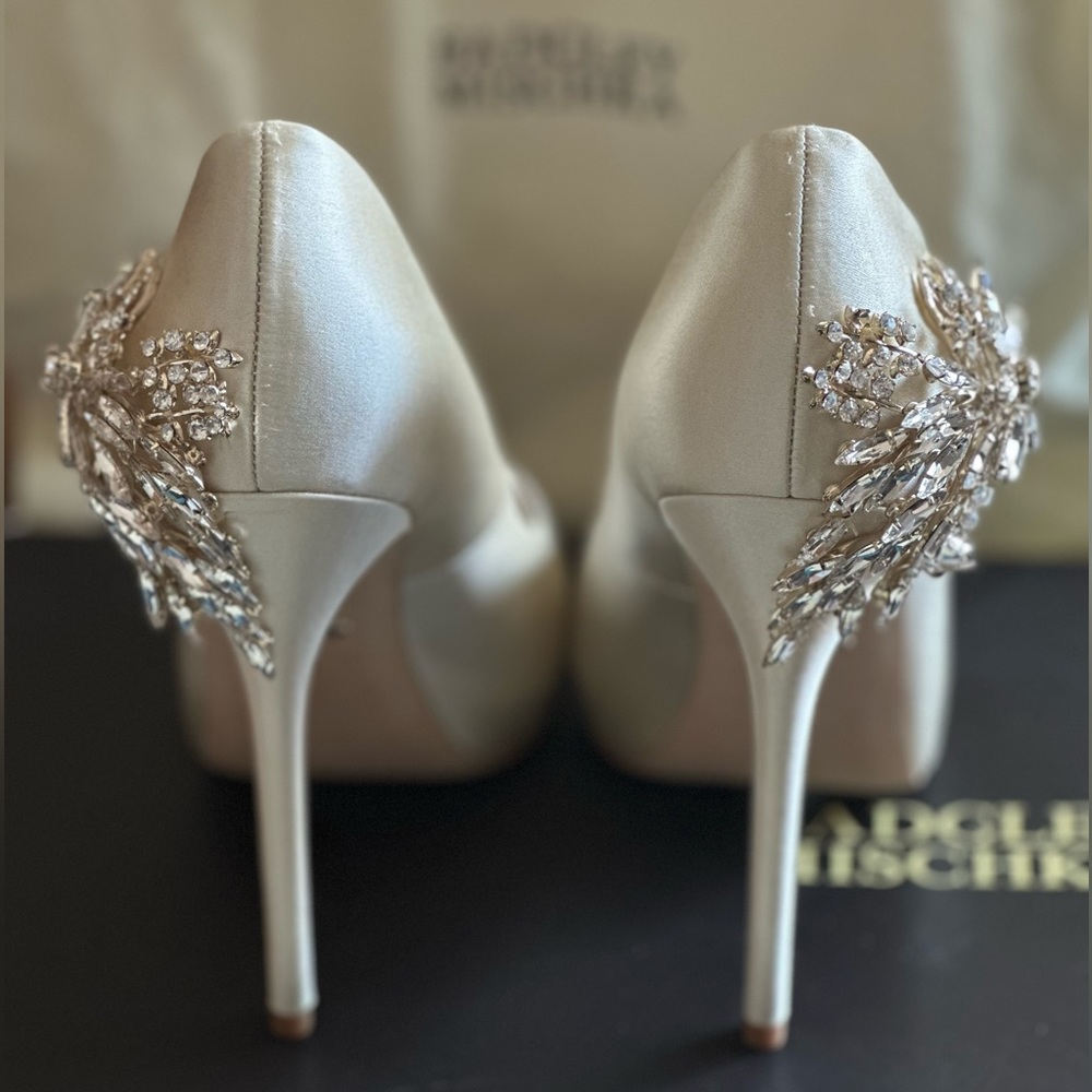 Badgley Mischka Ivory Shoes w/ Crystals size 8.5 style Marcia - Picture 6 of 13